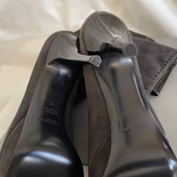 Brand New! YSL Yves Saint Laurent Gray Suede Tribute Boots 39 - Picture 7 of 9
